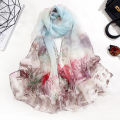 Summer sunscreen silk scarf, seaside beach scarf, wholesale long ladies silk scarf, Korean version thin silk scarf, scarf, big rose. 