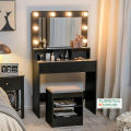 Vanity Makeup Table with Lighted Mirror, 10 Bulbs, Large Drawer, Tabletop Storage Shelf, Modern Bedroom Vanity Desk Makeup Dressing Table with Cushioned Stool for Girls Women, 54/36''.