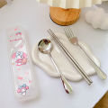 Mymelody Kawaii Anime Tableware Set Sanrio Spoon Fork Chopstick Cutlery Portable Dinnerware Flatware with Case for Office Worker. 