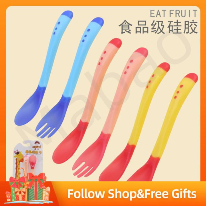 ❀Ready Stock set Spoon + Fork For Baby Heat Sensing Toddler