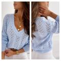 New Women's Polish Style Solid Mocha Hollow V-neck Knitted Sweater.