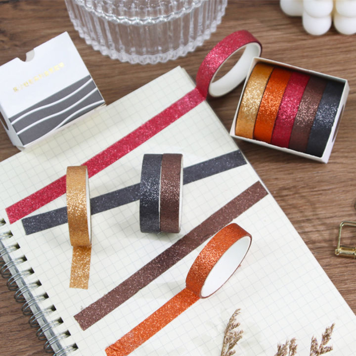 5Pcs%20Glitter%20Washi%20Tape%20Set%20Basic%20Masking%20Tape%20Journal%20Supplies%20Washitape%20Stationery%20Scrapbooking%20Album%20Decorative%20Adhesive%20Tape%20-%20Image%205