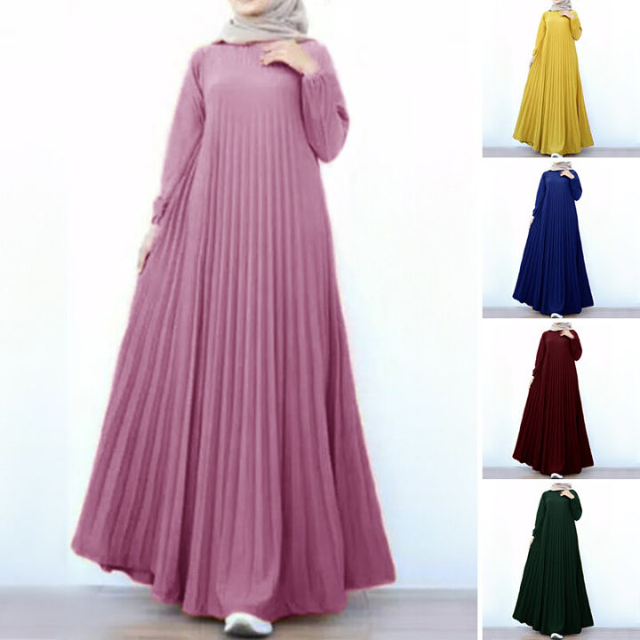 ZANZEA%20Muslimah%20Womens%20Muslim%20Pleated%20Baggy%20Long%20Sleeve%20A%20Line%20Elegant%20Maxi%20Dress%20-%20Image%206