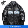 Spring PU Leather Motorcycle Jacket Men High Street Korean Letter Embroidery Bomber Coat Unisex Varsity Jacket Vintage Outwear. 