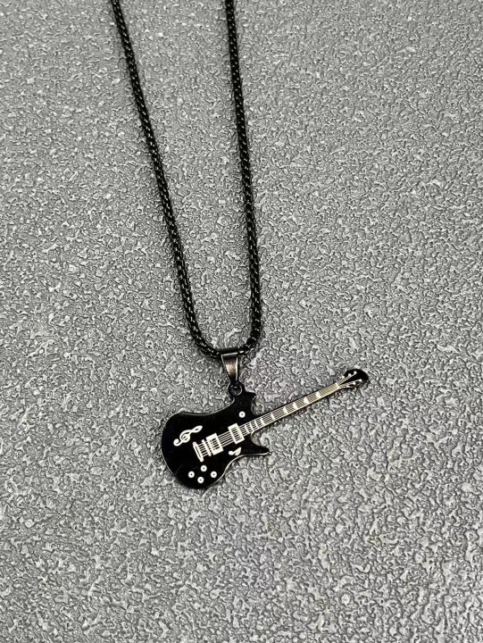 Stainless%20Steel%20Guitar%20Necklace%20For%20Men%20Pendants%20Metal%20Chain%20-%20Image%202