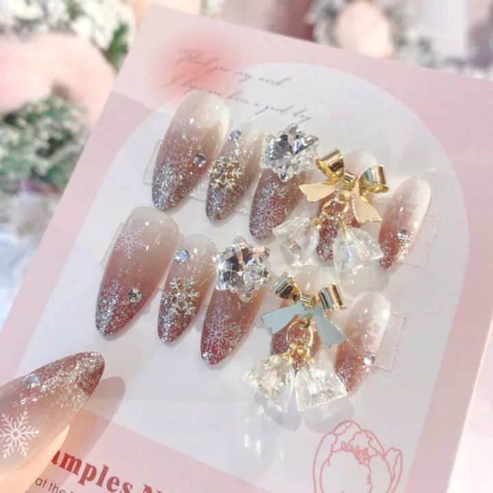 Fairy%20Flower%20Nails%20with%20White%20Bow%20Crystal%20Design%20Korean%20Sweet%20Style%20Nails%20for%20Lady%20Girls%20Artificial%20Nails%20Handmade%20-%20Image%207