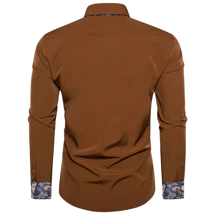 Brown%20Solid%20Casual%20Shirts%20For%20Men%20Blue%20Paisley%20Color%20Contrast%20Fashion%20Dress%20Shirt%20Luxury%20Designer%20Men%20Clothing%20-%20Image%203