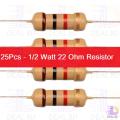 25Pcs - 1/2 Watt 22 Ohm Resistor 1/2W 22 Ohm Carbon Film Resistor 22 Ohm Half Watt Resistance 0.5 Watt 5% Tolerance Fixed Resistors Passive Components.
