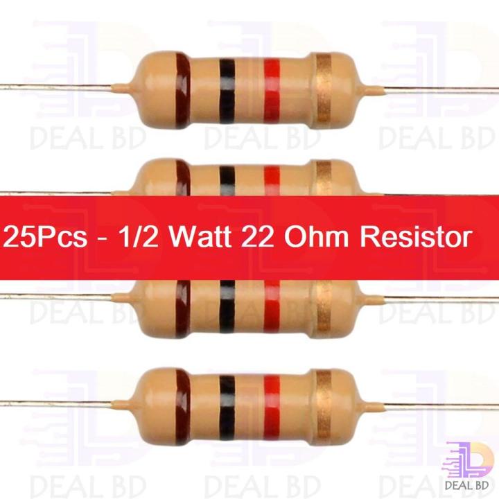 25Pcs - 1/2 Watt 22 Ohm Resistor 1/2W 22 Ohm Carbon Film Resistor 22 Ohm Half Watt Resistance 0.5 Watt 5% Tolerance Fixed Resistors Passive Components