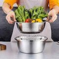 Silver 3 in 1 Stainless Steel Drain Basket Vegetable Cutter, For Kitchen. 