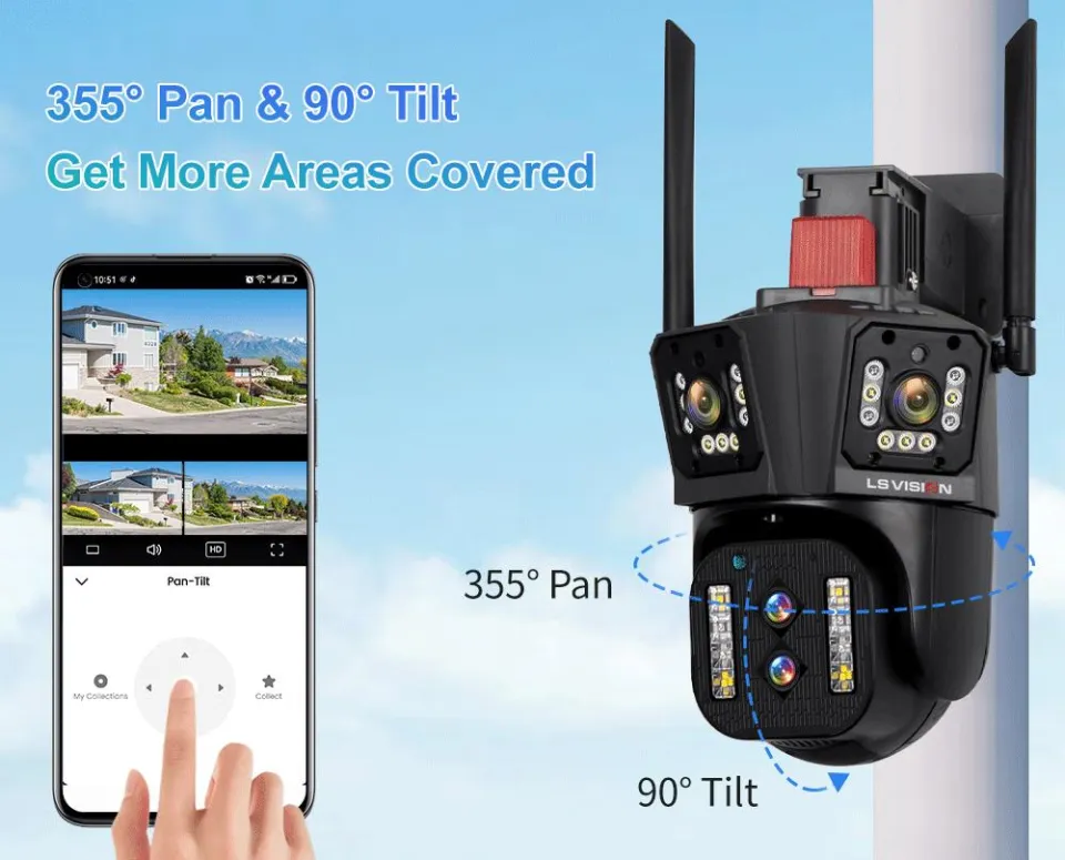 LS VISION 8K 16MP WiFi IP Camera Outdoor Four Lens PTZ Camera Auto