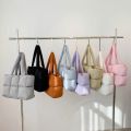 Women Padded Handbag Solid Color Quilted Puffer Shoulder Bag Large Capacity Soft Cloud Tote Bag Trendy Commuting Bags.
