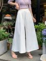 2025 Autumn Women's High Waist Wide Leg Pants Elegant Trousers Korean Cotton Linen Skirts White : 2025.. 