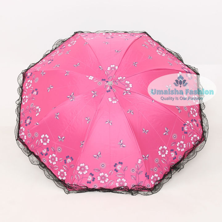 Ladies Fashionable and Elegant Anti UV Sunshade Print Border Lace Umbrella