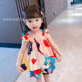 Suspender shorts 2023 new girl baby casual dress two-piece set, stylish children's summer fashion trend.