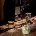 Glass Measuring Cup Espresso Shot Glass 75ML Triple Pitcher Barista Single Spouts with Wood Handle. 