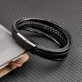 Leather Bracelet Men Stainless Steel Top Quality Jewelry Male Black Braided Fashion.