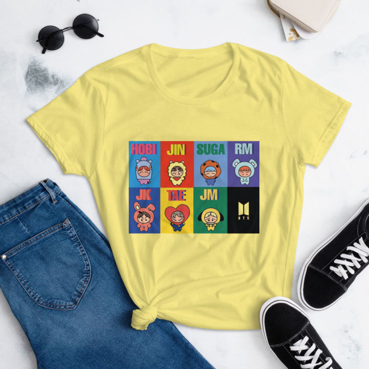 BTS cartoon name design high quality t-shirt summer collection for bts fan