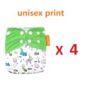 HappyFlute Exclusive 4Pcs Set OS Pocket Diaper Washable Reusable Baby Nappy New Print Adjustable Baby Diaper Cover. 