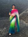 Trendy and Fashionable Georgette Digital Printed Rainbow Saree . saree with unstitched Blouse  pcs for women. 