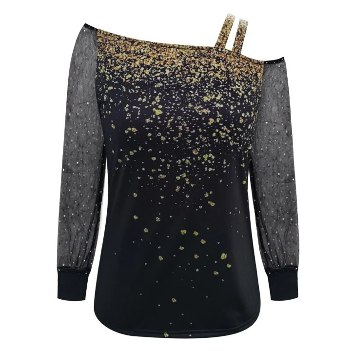 Sequin%20Mesh%20Cold%20Shoulder%20Blouse%20Splice%20Long%20Sleeves%20Loose%20Shiny%20Glitter%20Tunic%20Top%20Casual%20Womens%20Tops%20And%20Blouses%20-%20Image%204