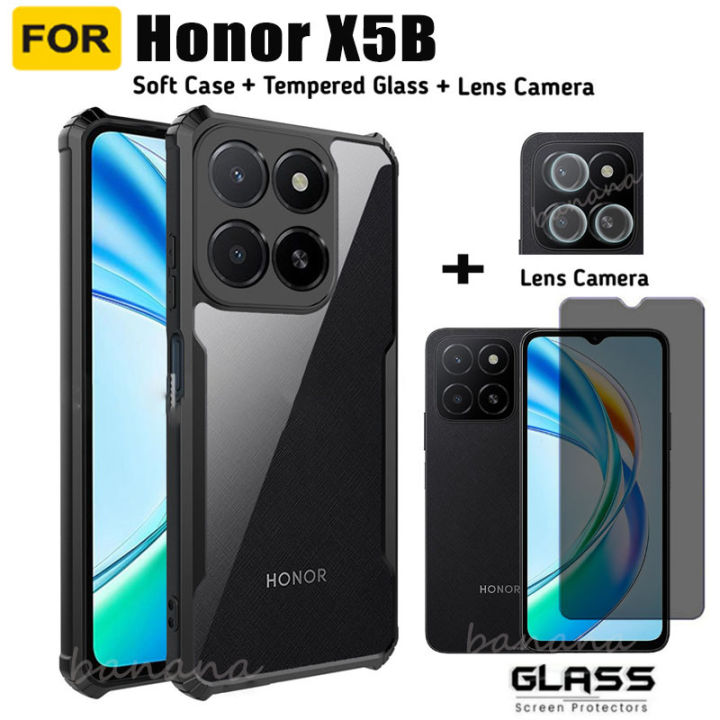 For Honor X5B Shockproof Phone Case Honor X7C Privacy Tempered Glass Screen Protector+Lens Protective Film