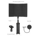Microphone Isolation Shield with HighDensity SoundAbsorbing Sponge, 3Panel Foldable Windshield Mini Soundproof ?with Tripod Pop Filter and Microphone Sd for Studio Recording. 