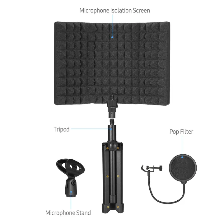 Microphone%20Isolation%20Shield%20with%20HighDensity%20SoundAbsorbing%20Sponge,%203Panel%20Foldable%20Windshield%20Mini%20Soundproof%20?with%20Tripod%20Pop%20Filter%20and%20Microphone%20Sd%20for%20Studio%20Recording%20-%20Image%202