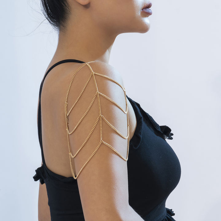 PuRui%20Fashion%20Simple%20Metal%20Multilayer%20Chain%20Upper%20Arm%20Bracelet%20Women's%20Sleeveless%20Shoulder%20Ornament%20Shoulder%20Chain%20Body%20Jewelry%20-%20Image%202