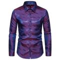 【original】 Autumn Men's Fashion Glossy Shirt Retro Casual Long Sleeve Disco Party Shirt Fashion Men's Business Button Down Shirts. 