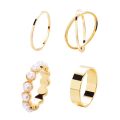 Classical Opening Rings Set New Vintage Inlaid Pearls Accessories 4Pcs/Set. 