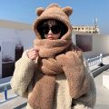 3 in 1 Winter Hat Fashionable Women's Winter Plush Hat Set Cute Bear Ear Shape 3-in-1 Scarf Gloves Neck Warmer Solid Color Warm. 