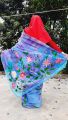 Sky Color Half Silk Wash Painted Hand Paint Saree -03. 