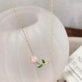 Cute Tulip Flower Shaped Pendant Peach Pearl Flower Chain For Women.