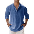 New Men's Cotton Shirts Linen Casual Long Sleeve Button Down Shirt Band Collar Loose Tops M-5XL. 