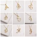 Women 26 Letters Necklace Tiny Swirl Initial Alphabet A-Z Word Cursive Chain Pendant. 