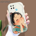Hontinga for Realme C21Y C25Y Back Back Cover Cute Lovely Girl Cream Texture Wavy Edge Soft Phone Case.