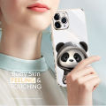 Hontinga for Vivo Y15S Y15A Y01A Y01 Back Cover With Free Strap Luxury 6D Plating Cute Panda Side Pattern Case Soft Silicone Square Mobile Cover.