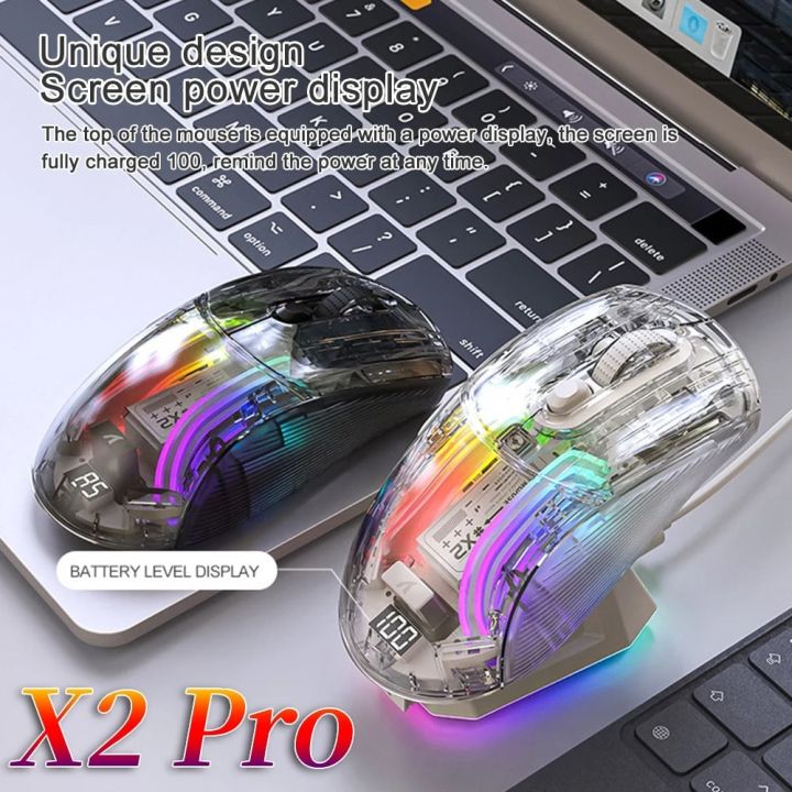 Attack Shark X2 Pro Wireless Bluetooth Mouse 2.4G TYPE C Desktop Cool Transparent RGB Mouse With Magnetic Charging Stand For PC