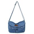 New trendy vintage Hong Kong style INS large capacity denim cross-body shoulder bag Simple versatile canvas tote bag.