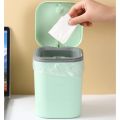 【hot】 PP Trash Garbage Can Solid Color Odorless Round Corner Button Switch Home Office Desktop Dust Bin With Lid Pink.