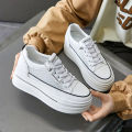 7cm Sewing Genuine Leather Women Wedge Shoes Platform Wedge Sneakers High Heel Breathable Female Casual High Shoes. 