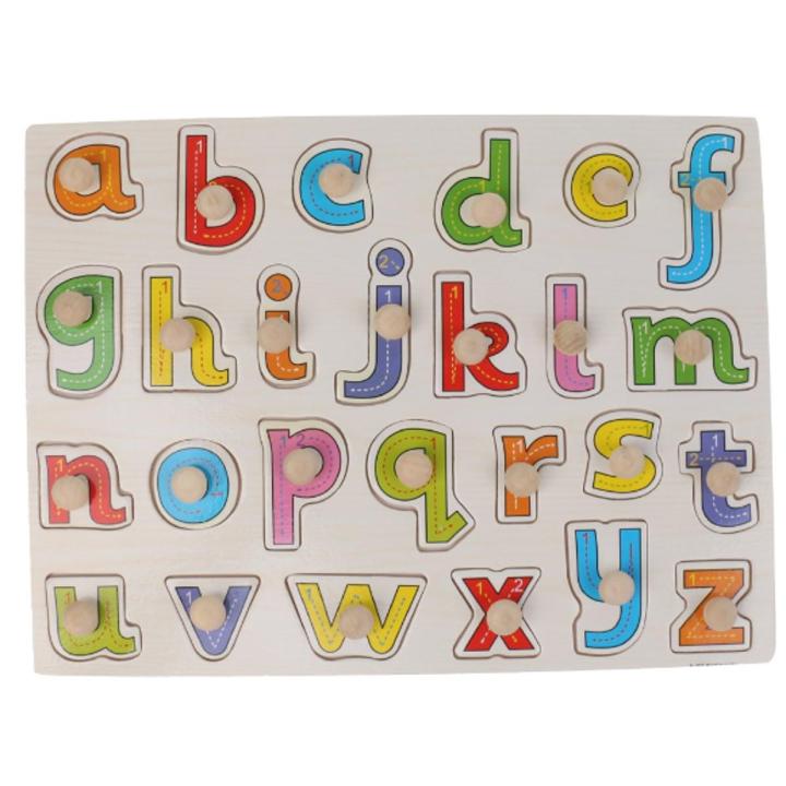 Children Montessori Educational Wooden Jigsaw Puzzle Toy Hand Grab Board Set-Alphabet-Lowercase