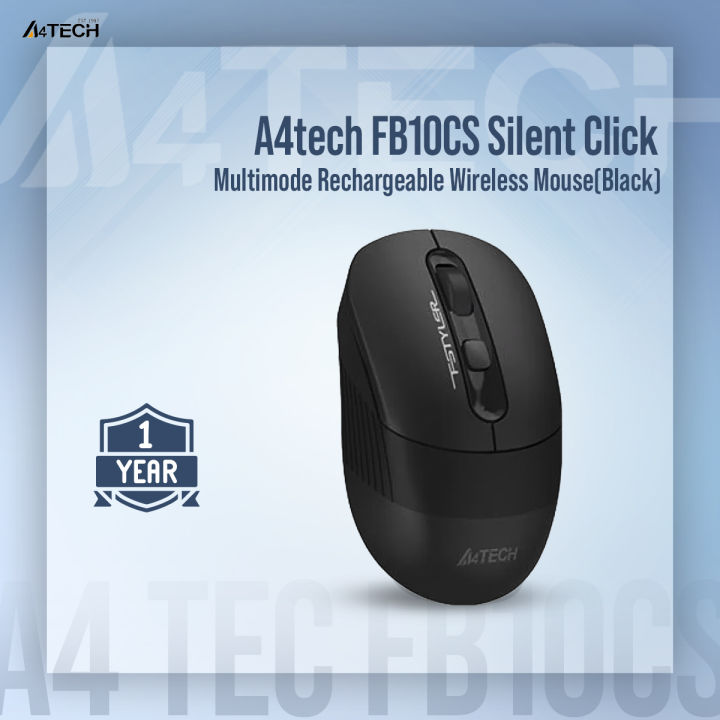 A4tech FB10CS Silent Click Multimode Rechargeable Wireless Mouse - Bluetooth + 2.4G - Connects upto 3 Devices - 1200 to 2400 DPI - Type C Charging - For PC/Laptop/Tablet/Smart TV - Stone Black/Ash Blue/Matcha Green/Baby Pink