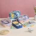 cartoon stainless steel compartment lunch box with bowl children's student lunch box outdoor picnic sealed lunch box. 