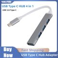 USB Type C Hub 4Port Adapter USB 3.0 Multi Splitter 4 in 1 Docking Station UltraSlim SuperSpeed Aluminum For Computer Laptop PC. 