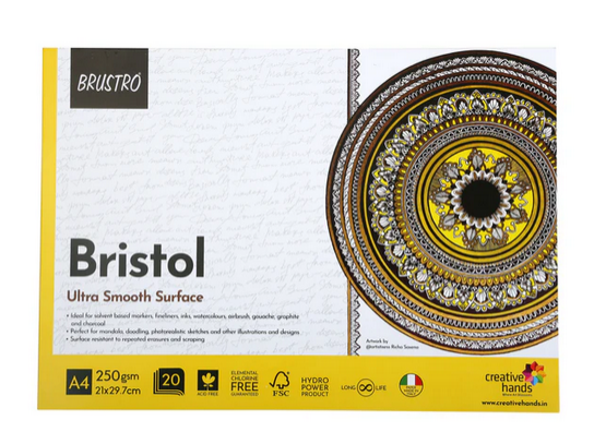 BRUSTRO Bristol Ultra Smooth Glued Pad 250 GSM A4-20 Sheets