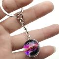 Glow In The Dark Solar System Planet Key Chain Nebula Luminous Key Ring Moon, Earth, Sun, Double-sided Glass Ball, Keychain Gift. 