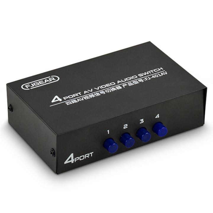 AV Switcher 4 Into 1 Out Av RCA Head Interface Audio and Video Switcher Multi-Function 4-Way AV Switcher Easy to Use