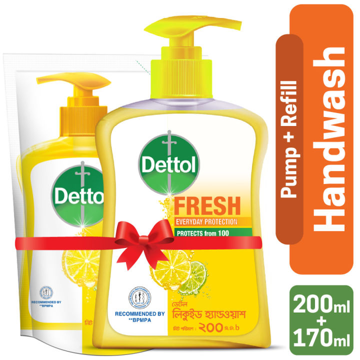 Dettol Handwash Fresh 200 ml Pump & 170 ml Refill Combo